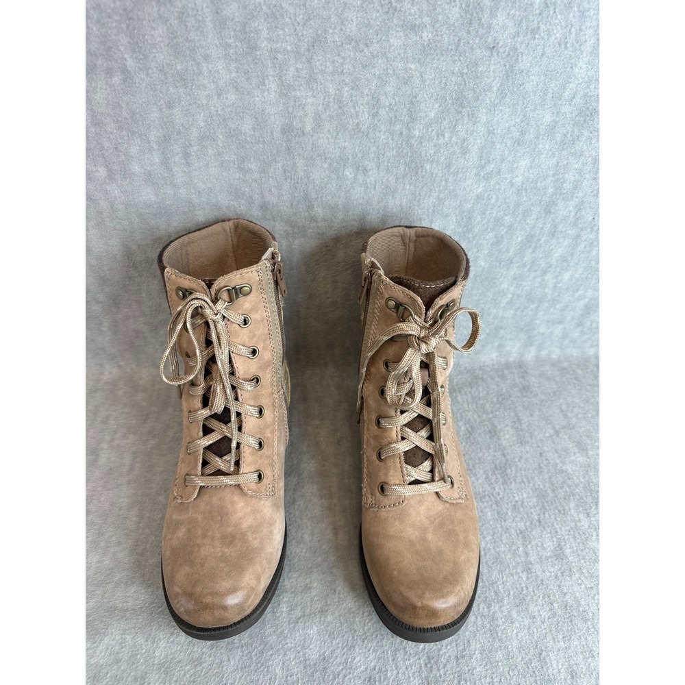 Earth Origins Womens 8M Tan Leather Lace Up Side Zip Combat‎ Ankle Boots - Picture 14 of 14